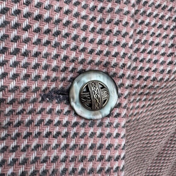 Jessica Scott Vintage Womens Pink Black Wool Blend Houndstooth Blazer Jacket 14 - Picture 4 of 10